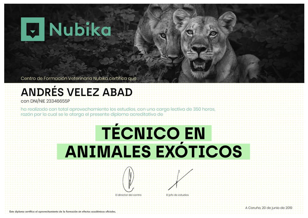 Diploma de técnico en animales exóticos